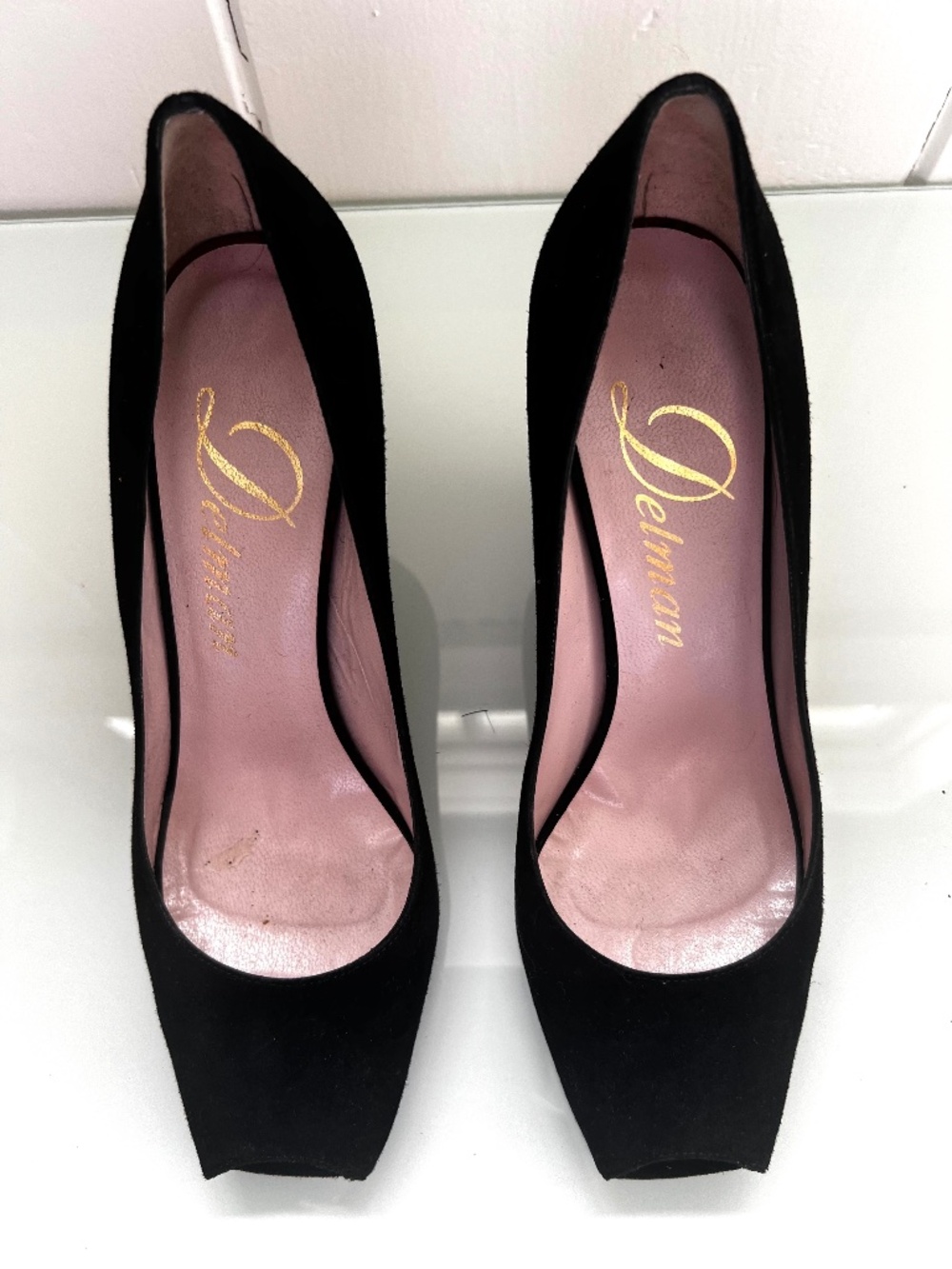 Delman Black Suede Pumps, Size 8